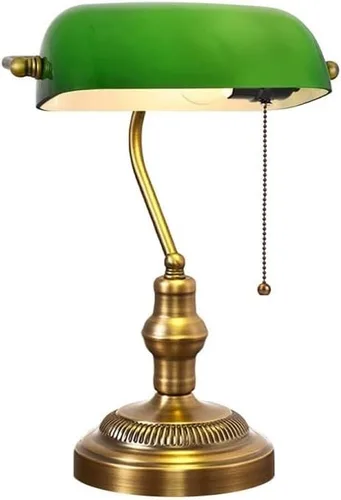 Lámpara de mesa con pantalla de vidrio verde vintage, moderna, de metal dorado, con interruptor de extracción, lámparas de escritorio para banqueros