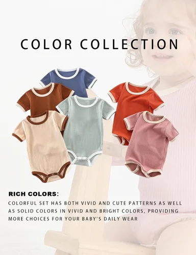 Miniatura 5 de Body de bebé, de manga corta, para niños y niñas, 100% algodón, unisex, con botones, paquete de 2