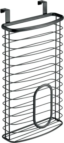 Miniatura 9 de mDesign Organizador de Almacenamiento Colgante de Gabinete de Acero Portador para Cocina, Despensa - Sostiene Bolsas de Plástico, Sándwich, Basura