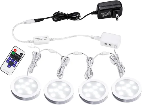 AIBOO - juego enlazable de ledes para colocar debajo del gabinete, luces con soporte delgadas de aluminio de 12 V con control remoto RF inalámbrico,