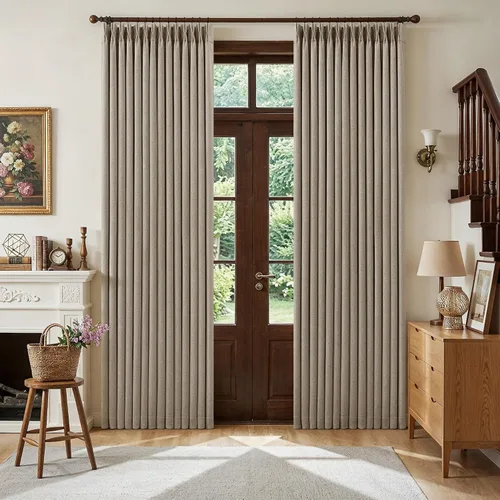 Miniatura 71 de Juego de 2 paneles de cortinas plisadas negras de 80 pulgadas para sala de estar, cortinas plisadas de lino con forro de 80 pulgadas de largo, 100%