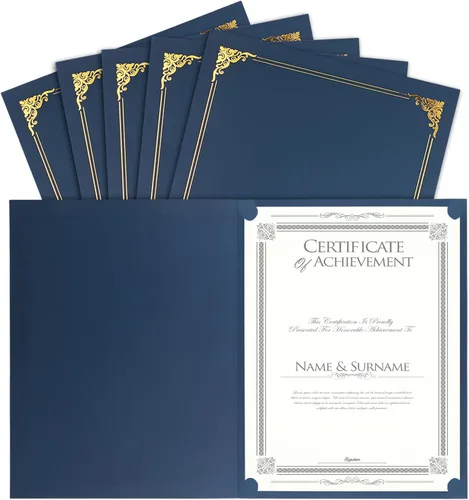 Miniatura 8 de Paquete de 10 soportes para certificados, cubiertas de certificado azul marino, soportes para diploma, carpetas de certificados con borde de lámina
