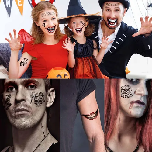 Miniatura 7 de Zeecdatoo 34 hojas de tatuajes de Joker, tatuajes temporales de Halloween para disfraces de cosplay de Halloween y accesorios de fiesta, tatuajes