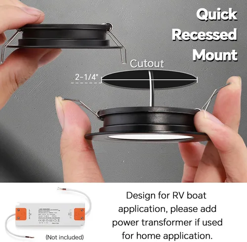 Miniatura 6 de acegoo Luz de Techo Empotrada para RV de 2-3/4" 12V Luz LED de Disco Regulable para Campervan Camión Caravana Barco Techo Bajo Gabinete Iluminación
