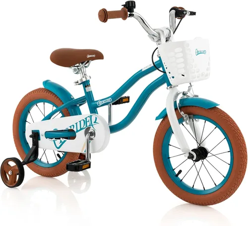 BABY JOY Kids Bike, 12 14 16 18 20 Inch Boys Girls Bike w/Adjustable Seat, Removable Basket, Handbrake & Coaster Brake, Training Wheels or Turquesa