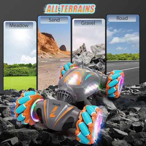 Miniatura 4 de Nicella Coche de control remoto, autos de control remoto rosa para niñas, acrobacias de gestos con luz y música, 4 WD, rotación de 360°, juguetes