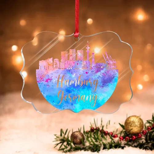Miniatura 19 de Alemania Frankfurt Skyline Adorno de Navidad 2022 Alemania Frankfurt, arte de acuarela, adornos de Navidad para niños, colorido paisaje de ciudad