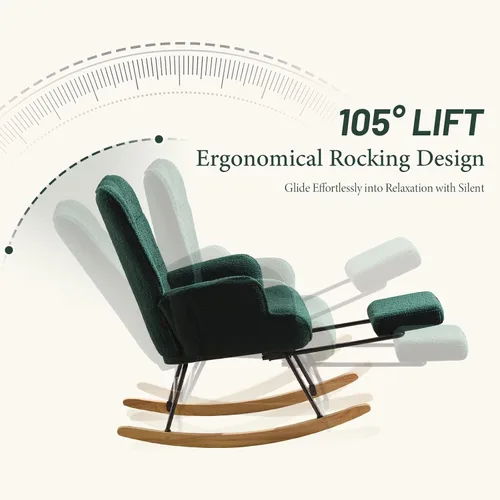 Miniatura 5 de Furniliving - Mecedora tapizada para cuarto de bebé, silla deslizante, mecedora moderna con reposapiés retráctil, silla de lectura con respaldo