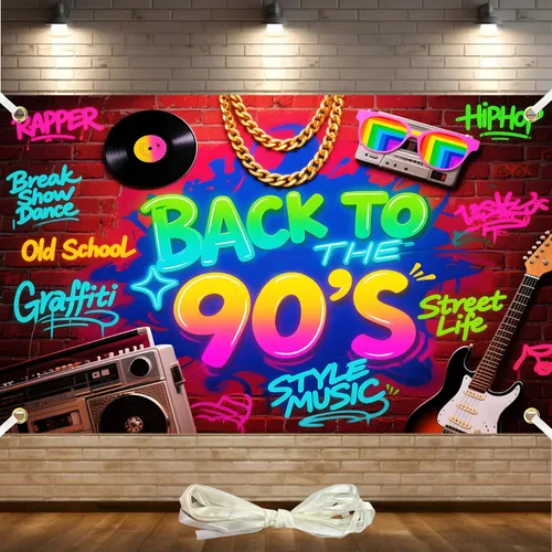 Miniatura 10 de Telón de fondo de Back to The 80's de 6 x 3.6 pies, decoraciones de fiesta de los años 80, telón de fondo de los años 80, pared de graffiti de hip