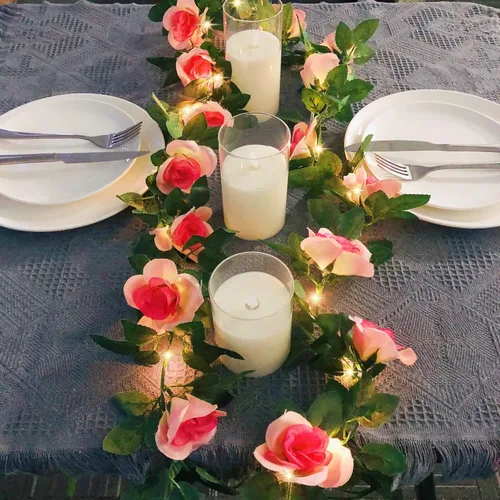 Miniatura 4 de Guirnalda de luces artificiales de vid de rosas de 7.5 pies, funciona con pilas, guirnalda de rosas para San Valentín, boda, dormitorio, fiesta
