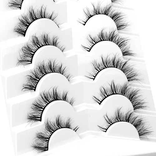 Miniatura 75 de Pooplunch - Pestañas postizas finas de visón sintético, estilo ojo de gato, naturales, cruzadas, tipo racimo, efecto 8D de volumen, tiras