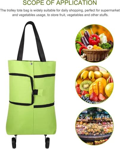 Miniatura 2 de Carrito de compras plegable 2 en 1 2023, bolsa de compras plegable portátil con ruedas, bolsa de compras ligera impermeable con ruedas, bolsa de Azul