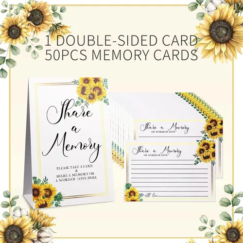 Miniatura 3 de Zonon 50 tarjetas de memoria con diseño de girasol, con texto en inglés "Share a Memory Card", para celebración de la vida, decoración de bodas