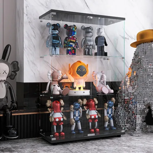 Miniatura 8 de Vitrina de cristal con 3 estantes con 2 puertas, vitrina de cristal transparente para sala de estar, dormitorio, 49.49 x 31.77 x 14.37 pulgadas