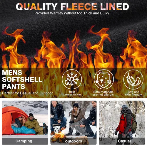 Miniatura 4 de Men's Snow Ski Hiking Pants Fleece Lined Softshell Windproof Winter Insulated Cargo Pants with Zipper Pockets
