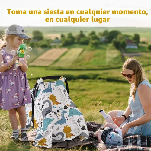 Miniatura 5 de Rquite Funda de asiento de automóvil de dinosaurios, toldo de muselina de algodón para asiento de automóvil, funda transpirable para portabebés