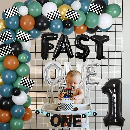 Miniatura 3 de Cheereveal Fast One - Decoraciones de primer cumpleaños para niños, suministros para fiesta de primer cumpleaños con temática de coche de carreras