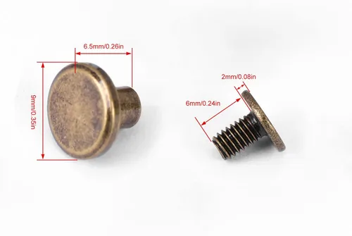 20 juegos de botones de cabeza plana de latón (0.256 in) – Remaches de tornillo de bronce para cinturones, bolsas y zapatos – Herrajes de cuero