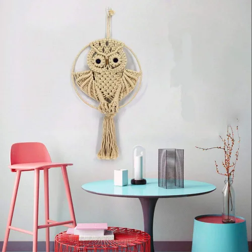 Miniatura 4 de Búhos atrapasueños de algodón macramé para colgar en la pared del dormitorio de los niños, decoración de pared 22 pulgadas de largo x 11.6 pulgadas