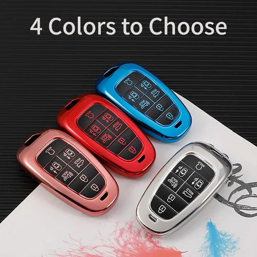 Miniatura 7 de Funda para llavero Hyundai de 7 botones con llavero de cuero, TPU suave, protección de 360 grados, funda para llave de automóvil, compatible con D
