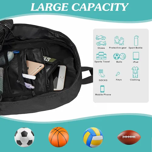 Miniatura 4 de WOLT - Mochila para balón de fútbol juvenil, bolsa deportiva con soporte para balón y compartimento para zapatos, para fútbol, fútbol americano