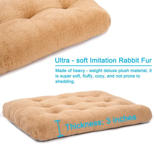 Miniatura 3 de Paquete de 2 camas lavables para perros, camas de lujo de felpa para perros con antideslizante, cómoda colchoneta para dormir para perros grandes
