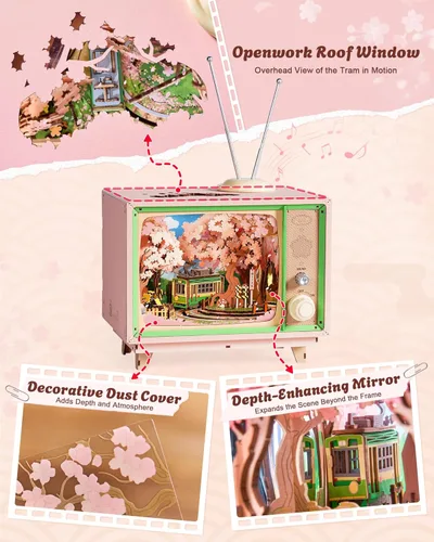 Miniatura 2 de ROBOTIME Rompecabezas de madera 3D para adultos, kits de casa en miniatura para bricolaje, caja de música para la familia, árbol de cerezo japonés
