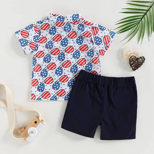 Miniatura 3 de AEEMCEM Conjunto de pantalones cortos estilo vaquero con estampado de vaca de manga corta y botones para bebé, conjunto de pantalones cortos