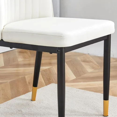 Miniatura 6 de Silla de Cuero Blanco, Juego de Sillas de Comedor Modernas de 4 con Cuero Sintético y Patas Cromadas, Sillas para Comedor con Respaldo Alto