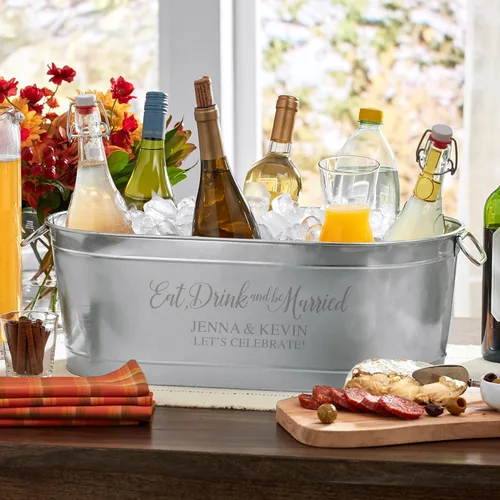 Miniatura 2 de Let's Make Memories Bañera de bebidas personalizada con soporte, para bodas, recién casados, tina de metal galvanizado, enfriador de bebidas, 5.5