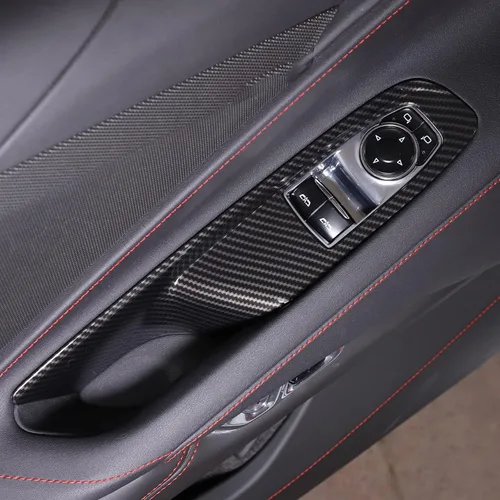 Miniatura 3 de Cubierta para interruptor de elevación de ventana compatible con Chevrolet Corvette C8 2020-2023, accesorios C8 (patrón de fibra de carbono)