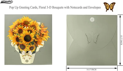 Miniatura 2 de Forever Flower Bouquet Tarjetas desplegables de papel, tarjetas de felicitación 3D con tarjeta de notas y sobre para familias para cumpleaños, día