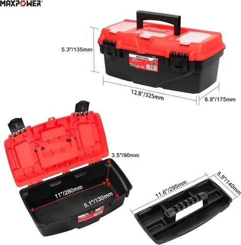 Miniatura 2 de MAXPOWER - Caja de herramientas de 13 pulgadas, caja de herramientas pequeña con bandeja extraíble y organizador de caja de herramientas con doble