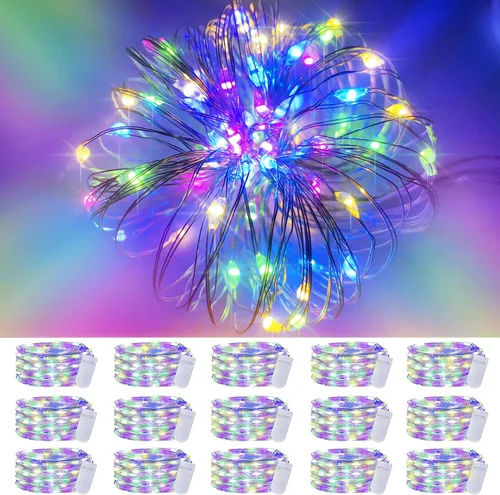 Miniatura 11 de SmilingTown 15 paquetes de luces de cadena de hadas, 6.6 pies, 20 luces LED, funciona con pilas, alambre de cobre plateado, luces de cadena Azul