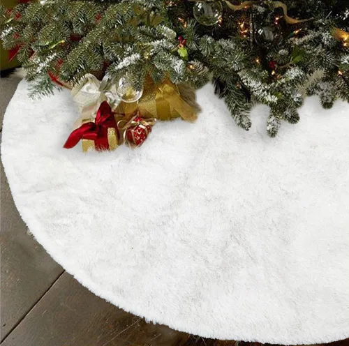 Miniatura 10 de AISENO Falda de árbol de Navidad de 60 pulgadas, decoración navideña de felpa de piel sintética beige para árbol de Navidad, fiesta festiva