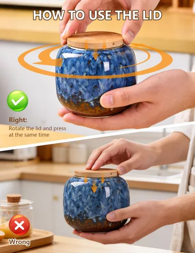 Miniatura 3 de Tarros de almacenamiento de cerámica, exquisitos tarros de alimentos con esmalte para almacenamiento de especias de cocina, tarros para té, tarros