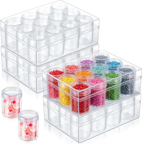 Miniatura 8 de Xinnun 4 unidades organizadores de cuentas transparentes para bordar cuentas con tapa, almacenamiento de pintura de diamante de plástico