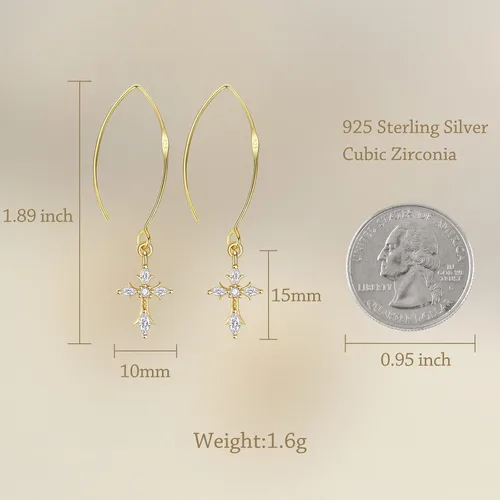 Miniatura 6 de Aretes colgantes de oro de 14 quilates S925 de corte curvo con alambre fino para mujer