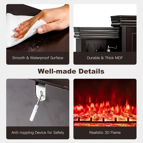 Miniatura 9 de Tangkula Chimenea de mantel de 70 pulgadas, chimenea eléctrica de 750 W/1500 W con repisa y estanterías integradas, chimenea de 28.5 pulgadas