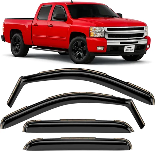 Voron Glass 220002 - Protectores contra la lluvia extra duraderos en el canal para camionetas Chevrolet (Chevy) Silverado/GMC Sierra 2007-2013 Crew