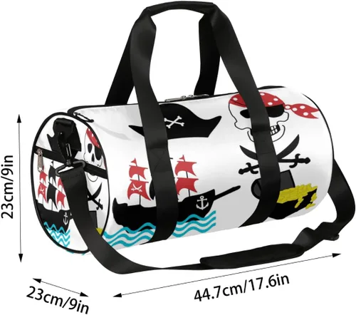 Miniatura 5 de Bolsa de lona pirata de calavera con correa desmontable para el hombro, bolsa deportiva para gimnasio, bolsa deportiva para estudiantes, 17.6 x 9 x
