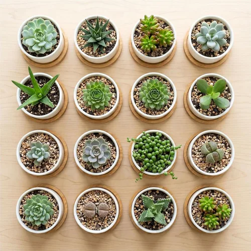 Miniatura 7 de Tosnail Paquete de 12 macetas pequeñas para suculentas con 12 bandejas de bambú, macetas redondas de cerámica blanca de 2.5 pulgadas, pequeñas