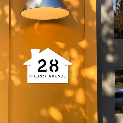 Miniatura 2 de Letrero de número de casa con forma de casa contemporánea personalizada con números y nombre de calle, placa de forma de casa, placa de dirección
