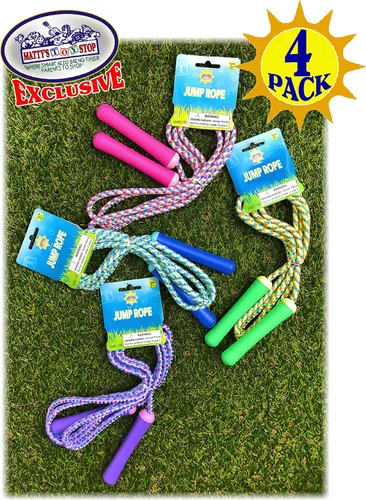 Miniatura 4 de Paquete de 4 cuerdas de saltar de lujo de 7 pies (7 pies) rosa, verde, morado y azul, paquete de fiesta con bolsa de almacenamiento Matty's Toy Stop