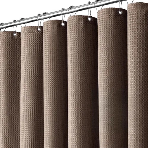 Miniatura 21 de Inhousolu - Cortina de ducha de tela, tejido de gofre, poliéster de 7.07 oz/m², dobladillo pesado, ganchos de metal incluidos, repelente al agua