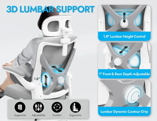 Miniatura 3 de Silla ergonómica de oficina Ergalithic - Sillas de escritorio para computadora, cómodas, de malla, con respaldo alto, silla de gaming con soporte