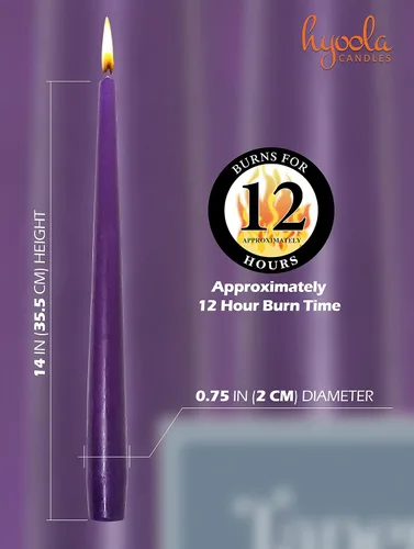 Miniatura 3 de Hyoola Velas cónicas altas – Velas cónicas sin goteo color morado de 14 pulgadas – 12 horas de tiempo de combustión – Paquete de 12