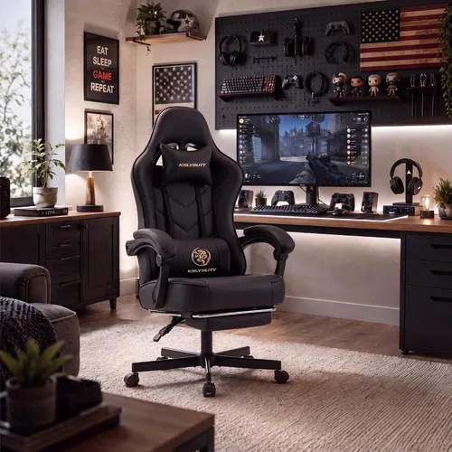 Miniatura 2 de Silla de escritorio para juegos para computadora, silla de oficina ergonómica de respaldo alto con reposapiés y soporte lumbar, sillas giratorias