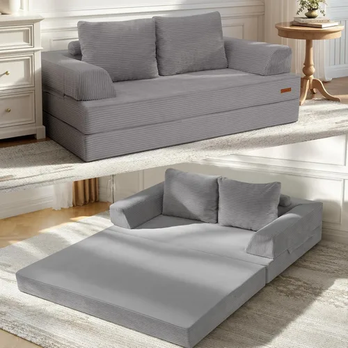 Miniatura 13 de COMAX Sofá cama futón, sofá cama convertible 4 en 1, sofás deshuesados para sala de estar, sofá biplaza plegable pequeño plegable que ahorra Gris