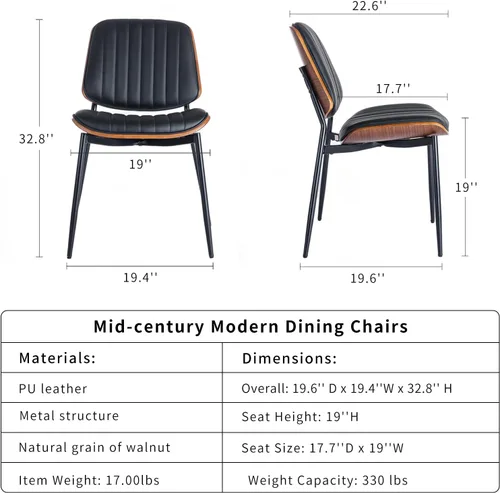 Miniatura 3 de ODUSE-DAILY Juego de 2 sillas de comedor modernas de mediados de siglo, sillas de cocina y comedor negras, juego de 2, sillas de cocina tapizadas